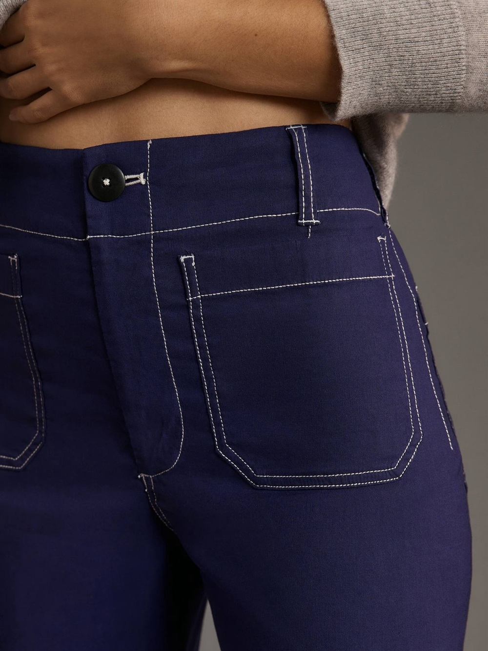 Maeve Purple Colette Wide-Leg Pants with White Topstitch - Picture 11 of 12